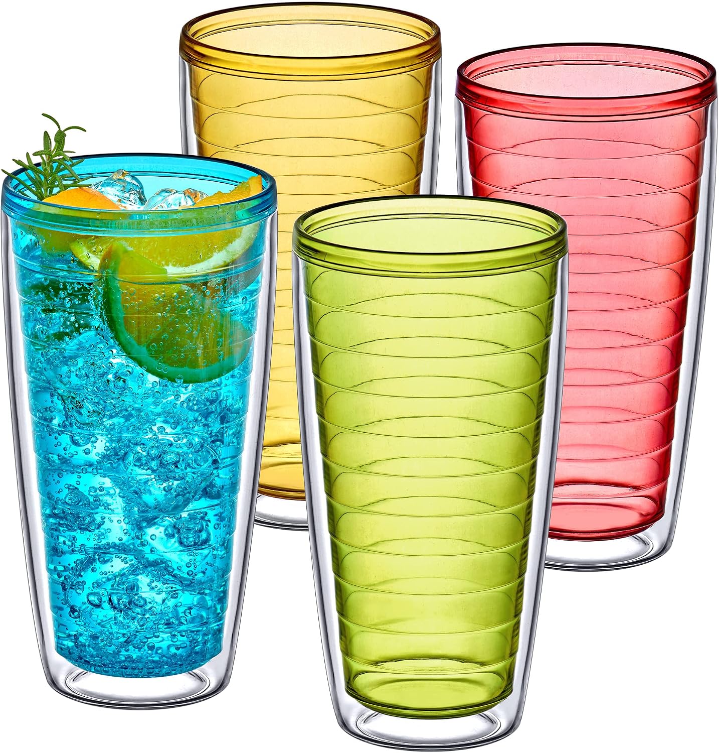 Alaska - 24-Ounce Insulated Tumblers (Set of 4), Double-Wall Drinking Glasses, Mixed-Color Reusable Cups, BPA-Free, Shatter-Proof, Dishwasher-Safe