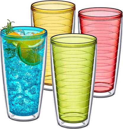 Alaska - 24-Ounce Insulated Tumblers (Set of 4), Double-Wall Drinking Glasses, Mixed-Color Reusable Cups, BPA-Free, Shatter-Proof, Dishwasher-Safe