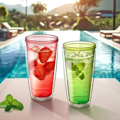 Alaska - 24-Ounce Insulated Tumblers (Set of 4), Double-Wall Drinking Glasses, Mixed-Color Reusable Cups, BPA-Free, Shatter-Proof, Dishwasher-Safe