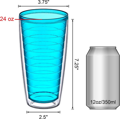 Alaska - 24-Ounce Insulated Tumblers (Set of 4), Double-Wall Drinking Glasses, Mixed-Color Reusable Cups, BPA-Free, Shatter-Proof, Dishwasher-Safe