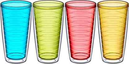 Alaska - 24-Ounce Insulated Tumblers (Set of 4), Double-Wall Drinking Glasses, Mixed-Color Reusable Cups, BPA-Free, Shatter-Proof, Dishwasher-Safe