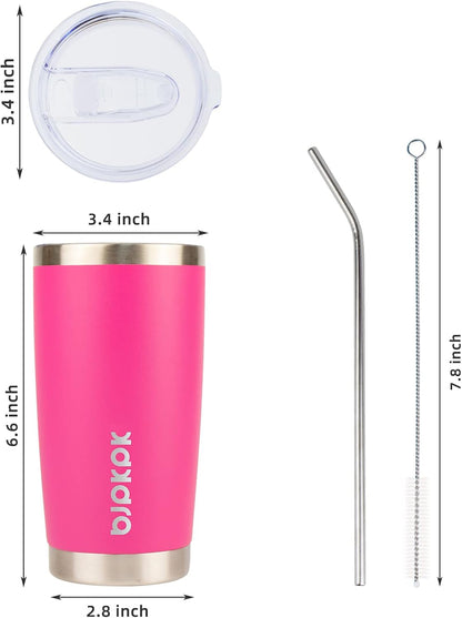 20oz Coffee Tumbler with Lid & Straw, Insulated Stainless Steel Mug - Colors B