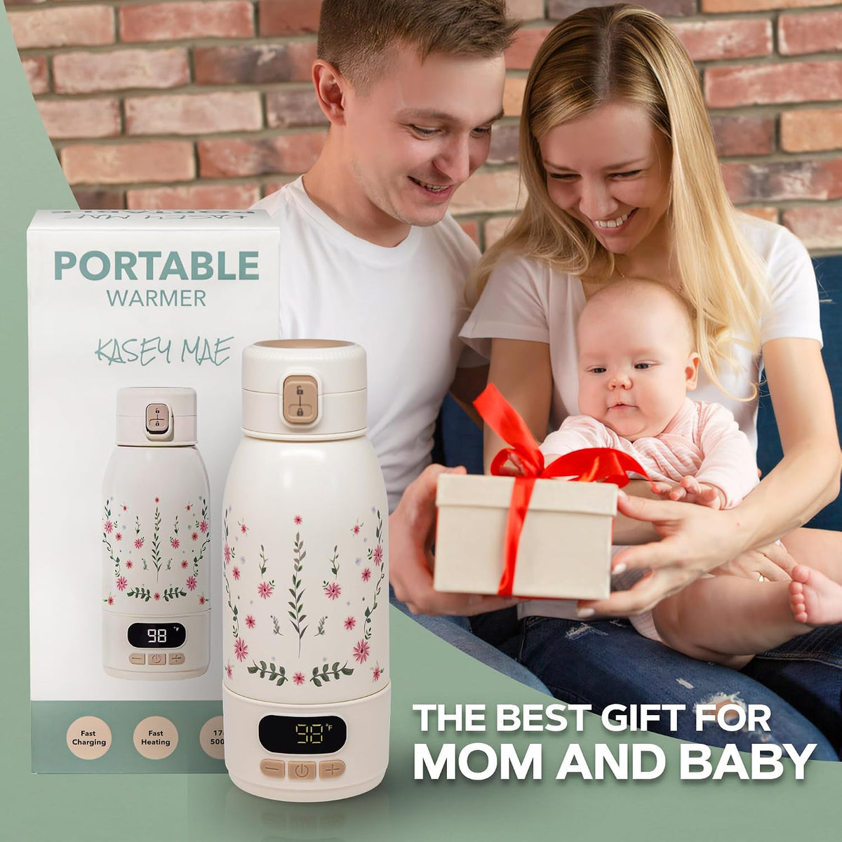 Portable Bottle Warmer for Travel – Precise Heating for Breastmilk & Formula - Fast 3-Minute Heating, USB Rechargeable, Baby Milk & Formula Warmer On the Go, Long Battery, Floral, 17oz