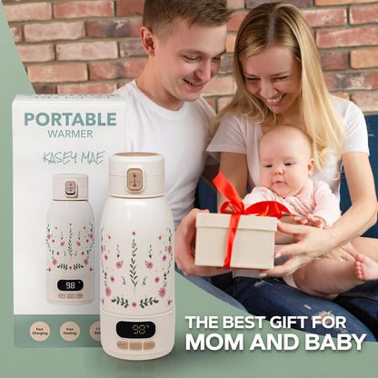 Portable Bottle Warmer for Travel – Precise Heating for Breastmilk & Formula - Fast 3-Minute Heating, USB Rechargeable, Baby Milk & Formula Warmer On the Go, Long Battery, Floral, 17oz