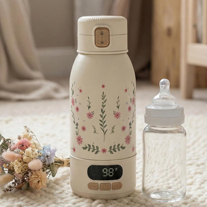 Portable Bottle Warmer for Travel – Precise Heating for Breastmilk & Formula - Fast 3-Minute Heating, USB Rechargeable, Baby Milk & Formula Warmer On the Go, Long Battery, Floral, 17oz