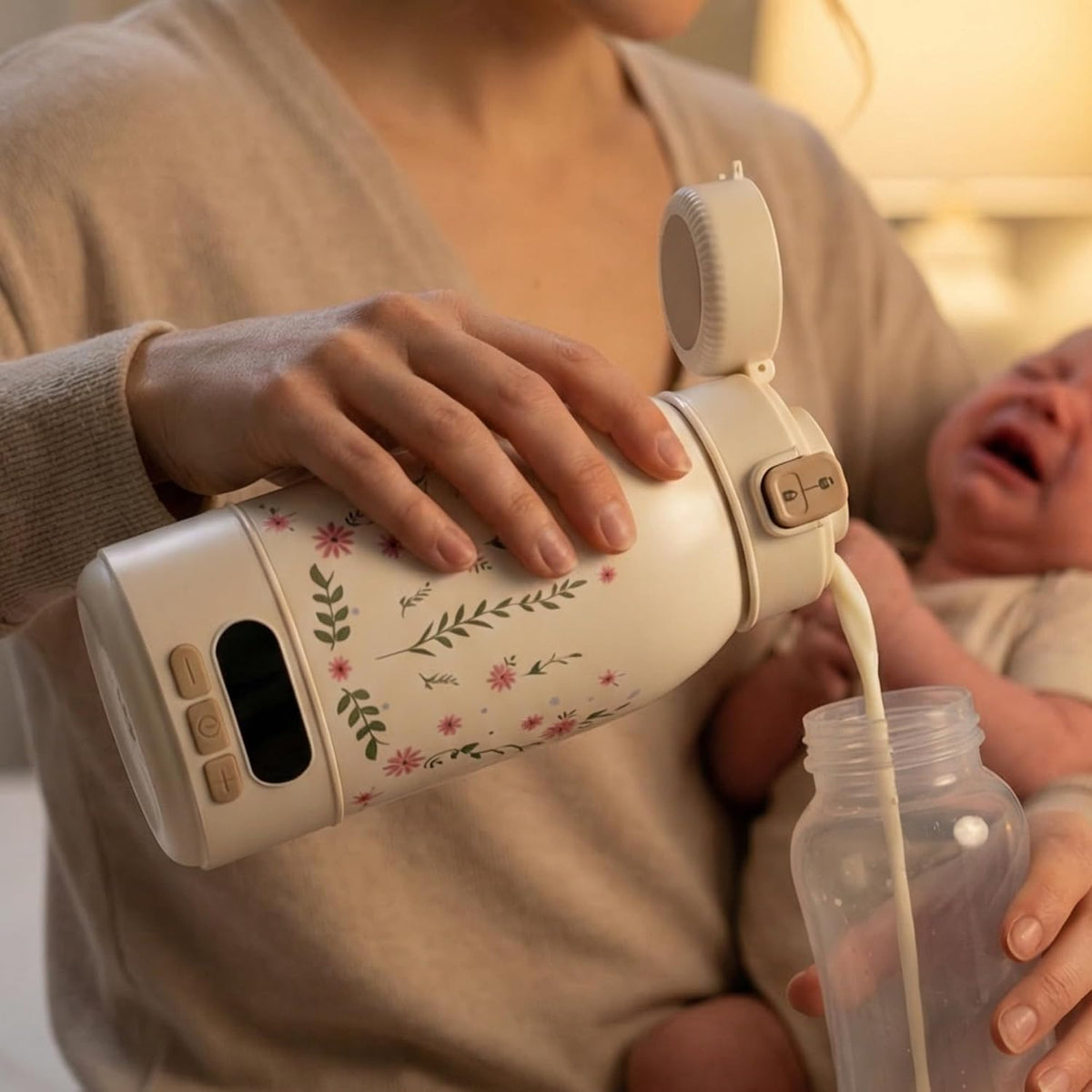Portable Bottle Warmer for Travel – Precise Heating for Breastmilk & Formula - Fast 3-Minute Heating, USB Rechargeable, Baby Milk & Formula Warmer On the Go, Long Battery, Floral, 17oz