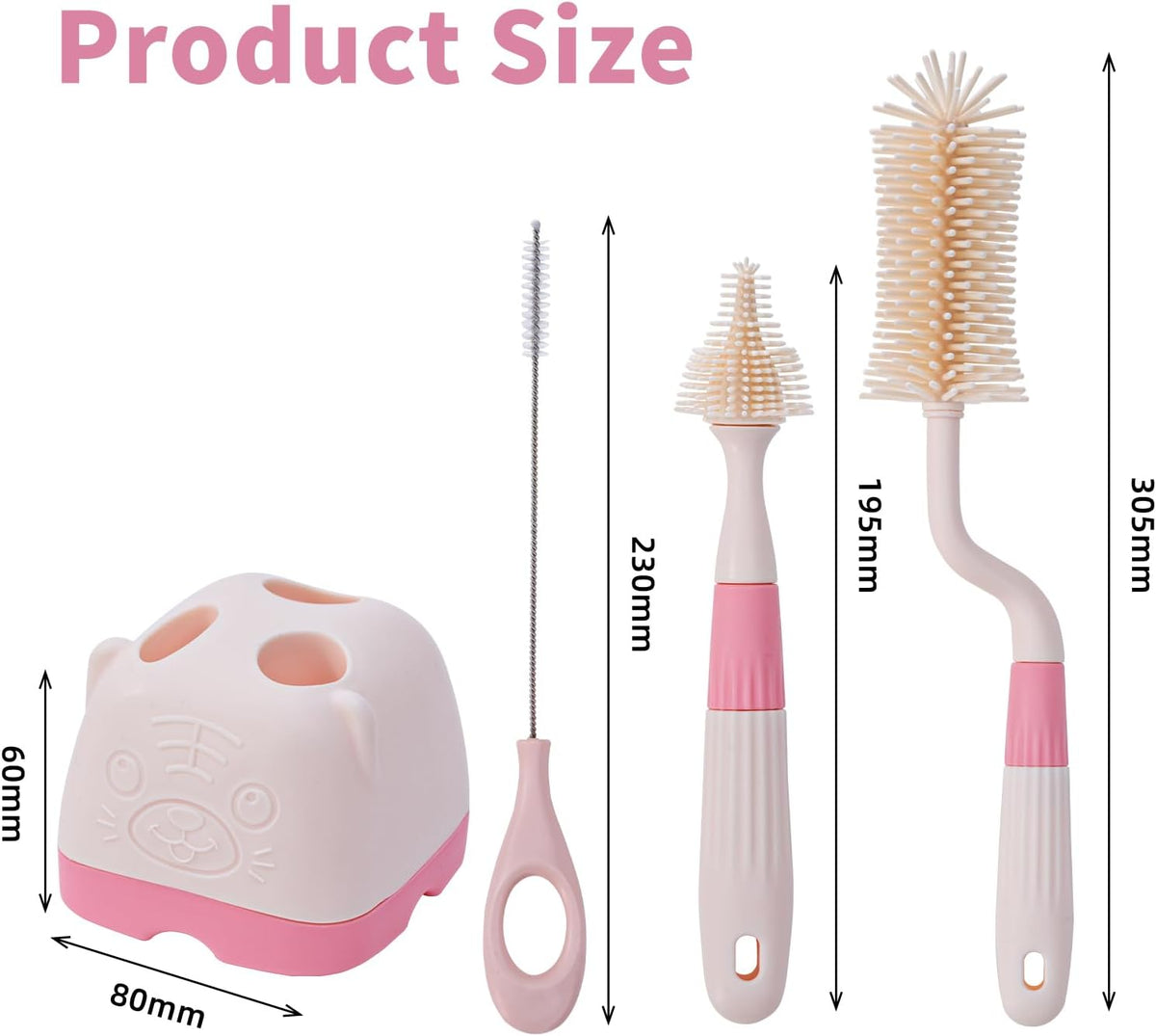 3 in 1 Baby Silicone Bottle Brush Set, Multipurpose Bottle Cleaner, Bottle Brush with Storage Holder, Food Grade Silicone, Effortless Scrubbing, Baby Bottle Cleaning Brush (Green)