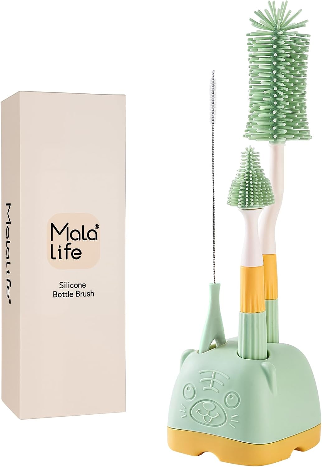 3 in 1 Baby Silicone Bottle Brush Set, Multipurpose Bottle Cleaner, Bottle Brush with Storage Holder, Food Grade Silicone, Effortless Scrubbing, Baby Bottle Cleaning Brush (Green)
