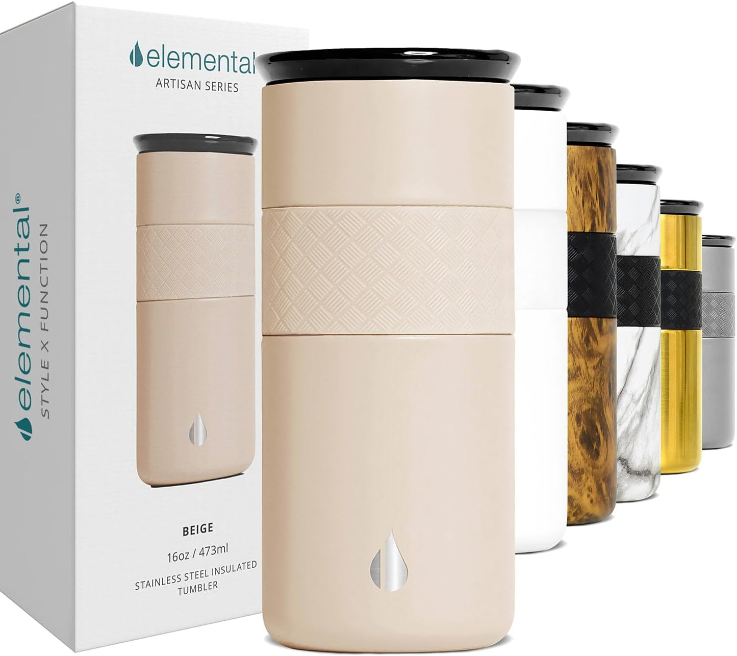 Artisan Insulated Tumbler, Triple Wall Coffee Travel Mug, Reusable Stainless Steel Coffee Tumbler with Ceramic Lid, Thermal Coffee Cups for Hot (6 Hrs) & Cold (18 Hrs), 16oz - Beige