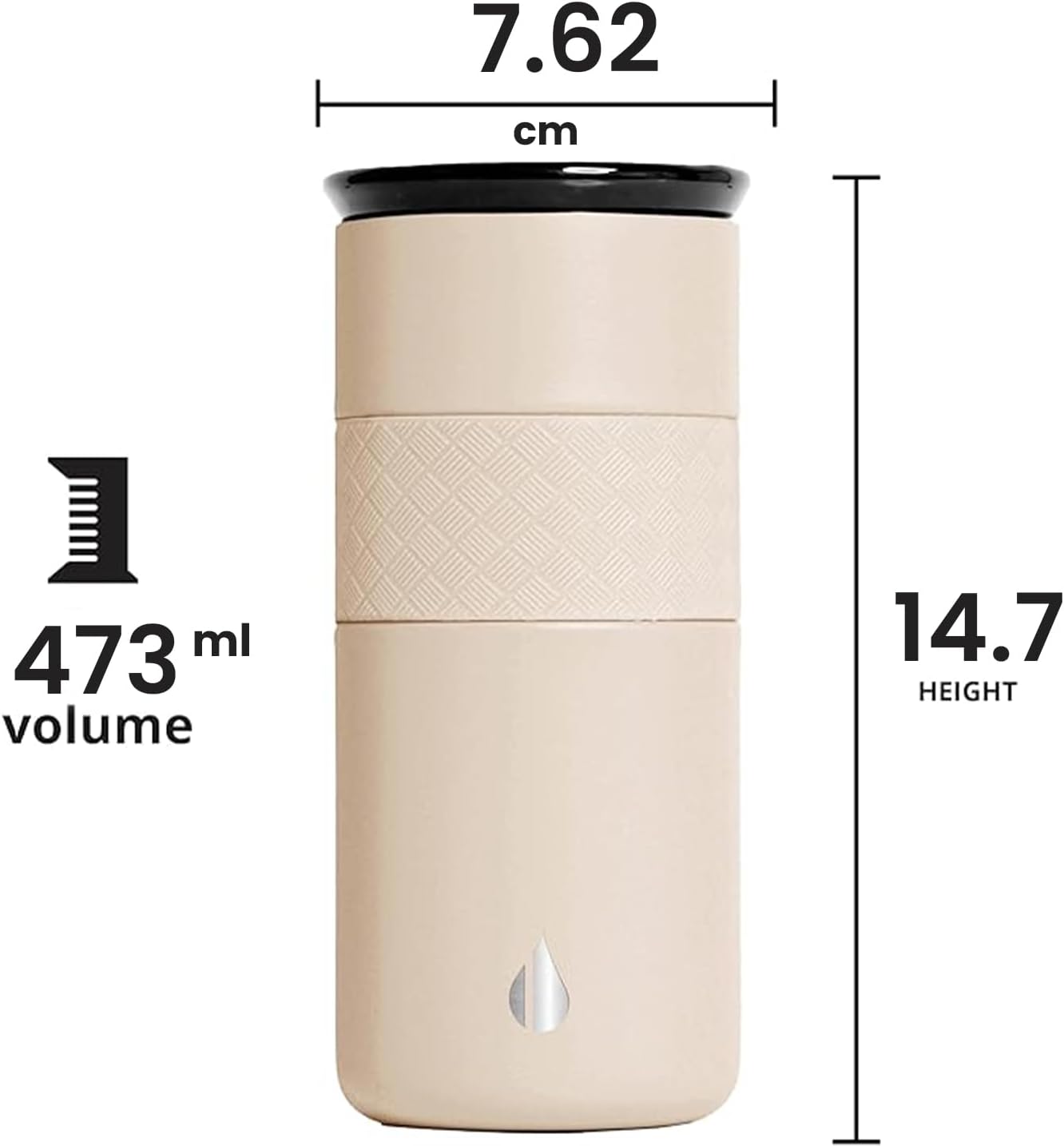 Artisan Insulated Tumbler, Triple Wall Coffee Travel Mug, Reusable Stainless Steel Coffee Tumbler with Ceramic Lid, Thermal Coffee Cups for Hot (6 Hrs) & Cold (18 Hrs), 16oz - Beige
