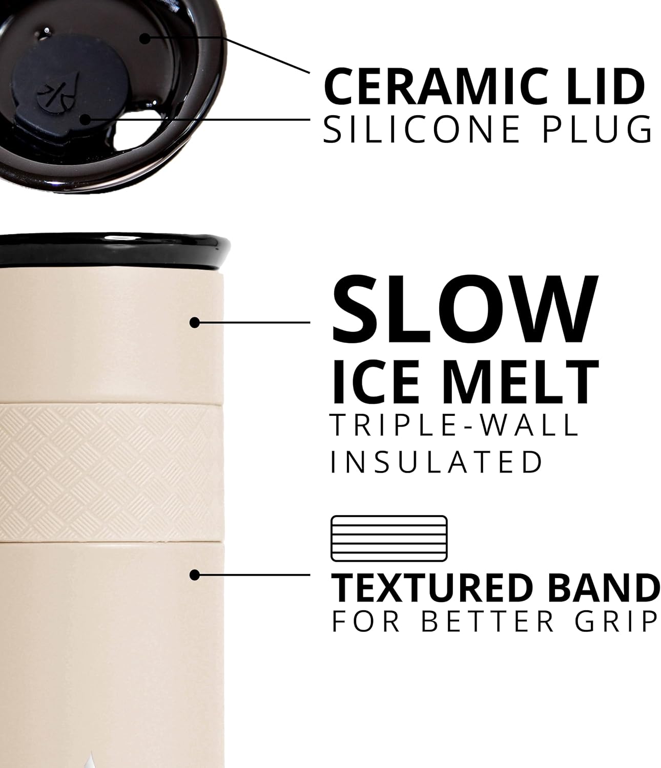 Artisan Insulated Tumbler, Triple Wall Coffee Travel Mug, Reusable Stainless Steel Coffee Tumbler with Ceramic Lid, Thermal Coffee Cups for Hot (6 Hrs) & Cold (18 Hrs), 16oz - Beige