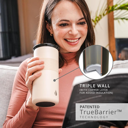Artisan Insulated Tumbler, Triple Wall Coffee Travel Mug, Reusable Stainless Steel Coffee Tumbler with Ceramic Lid, Thermal Coffee Cups for Hot (6 Hrs) & Cold (18 Hrs), 16oz - Beige