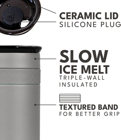 Artisan Insulated Tumbler, Triple Wall Coffee Travel Mug, Reusable Stainless Steel Coffee Tumbler with Ceramic Lid, Thermal Coffee Cups for Hot (6 Hrs) & Cold (18 Hrs), 16oz - Beige