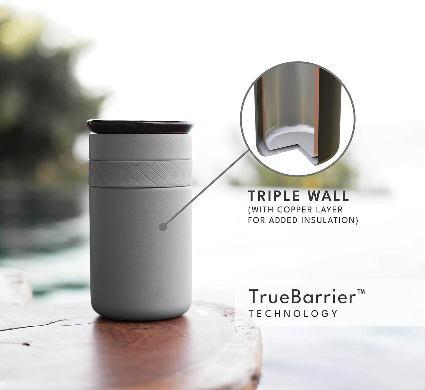 Artisan Insulated Tumbler, Triple Wall Coffee Travel Mug, Reusable Stainless Steel Coffee Tumbler with Ceramic Lid, Thermal Coffee Cups for Hot (6 Hrs) & Cold (18 Hrs), 16oz - Beige