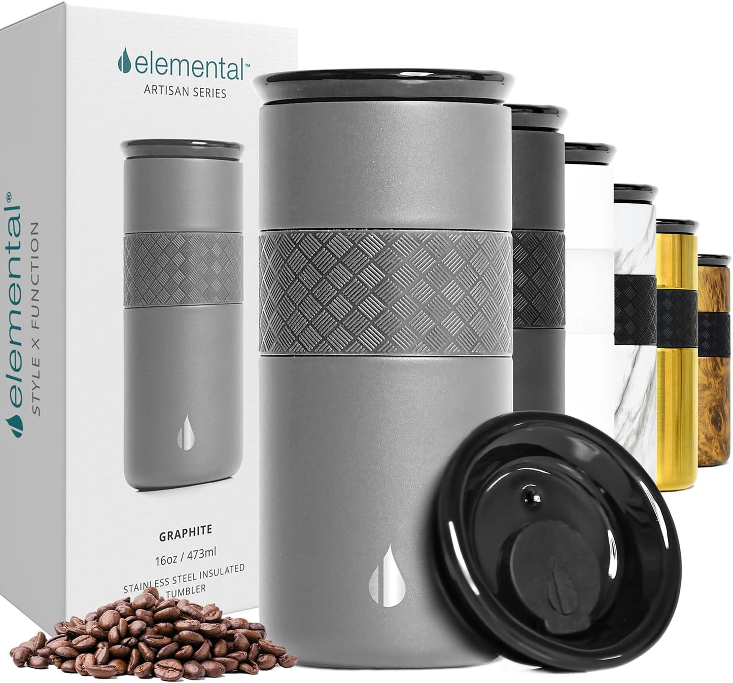 Artisan Insulated Tumbler, Triple Wall Coffee Travel Mug, Reusable Stainless Steel Coffee Tumbler with Ceramic Lid, Thermal Coffee Cups for Hot (6 Hrs) & Cold (18 Hrs), 16oz - Beige
