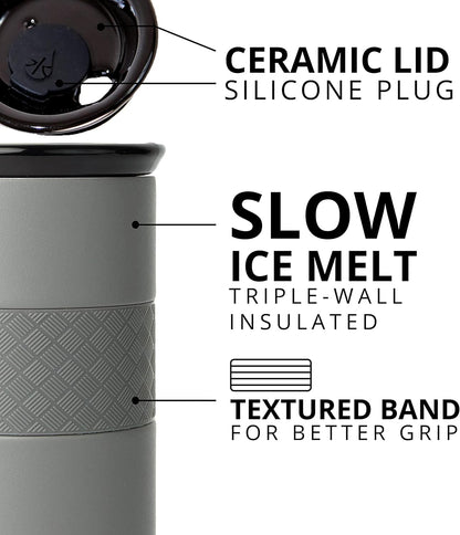 Artisan Insulated Tumbler, Triple Wall Coffee Travel Mug, Reusable Stainless Steel Coffee Tumbler with Ceramic Lid, Thermal Coffee Cups for Hot (6 Hrs) & Cold (18 Hrs), 16oz - Beige