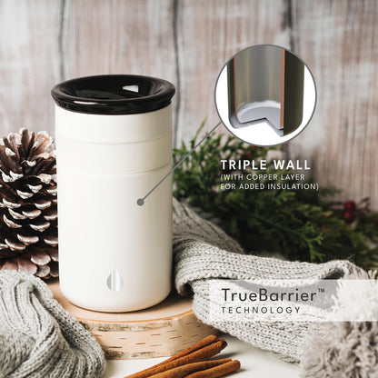 Artisan Insulated Tumbler, Triple Wall Coffee Travel Mug, Reusable Stainless Steel Coffee Tumbler with Ceramic Lid, Thermal Coffee Cups for Hot (6 Hrs) & Cold (18 Hrs), 16oz - Beige