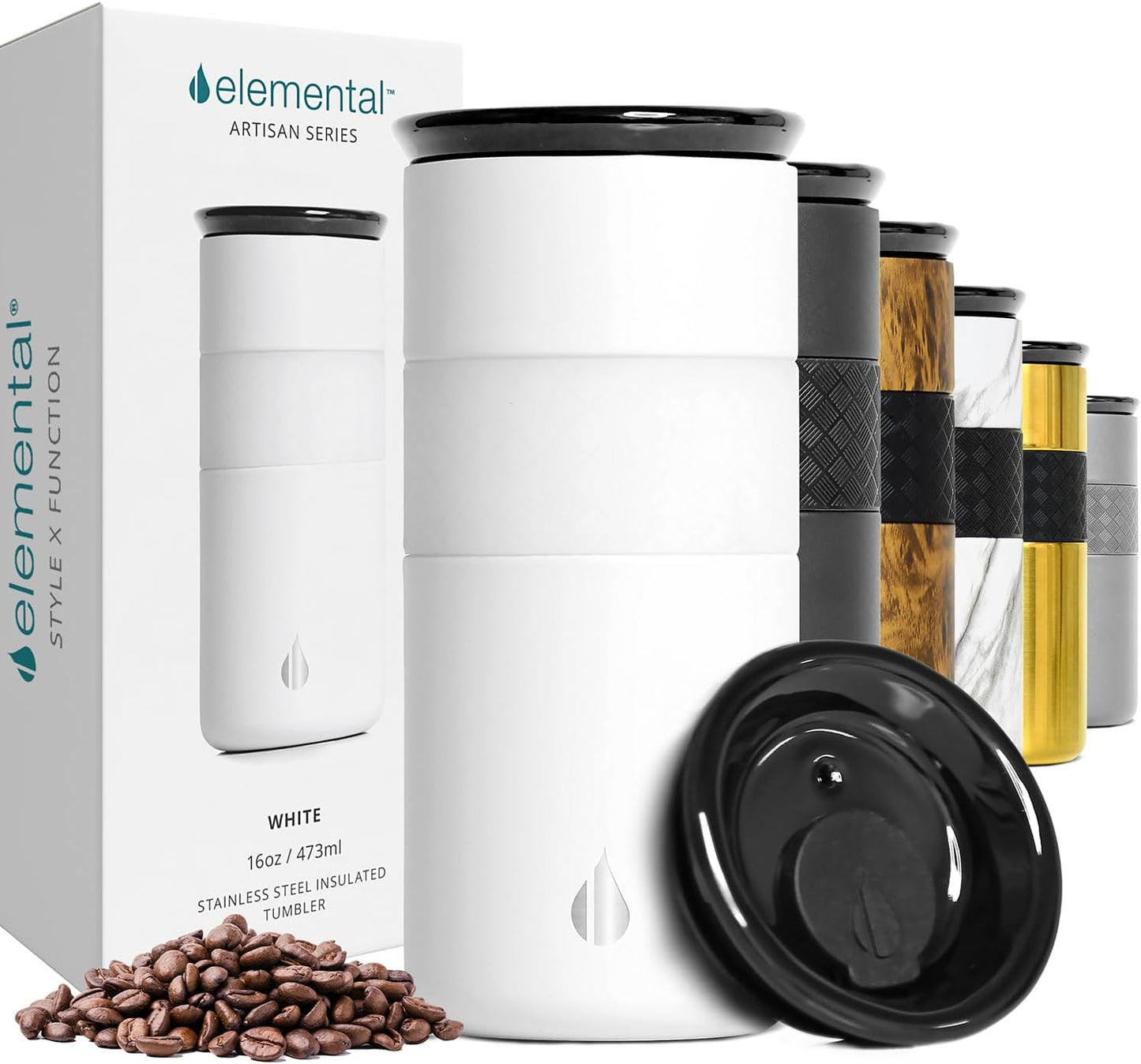 Artisan Insulated Tumbler, Triple Wall Coffee Travel Mug, Reusable Stainless Steel Coffee Tumbler with Ceramic Lid, Thermal Coffee Cups for Hot (6 Hrs) & Cold (18 Hrs), 16oz - Beige
