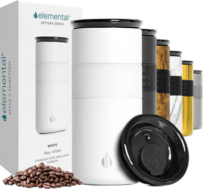 Artisan Insulated Tumbler, Triple Wall Coffee Travel Mug, Reusable Stainless Steel Coffee Tumbler with Ceramic Lid, Thermal Coffee Cups for Hot (6 Hrs) & Cold (18 Hrs), 16oz - Beige