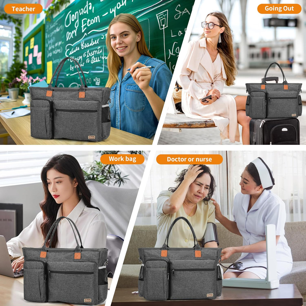 Laptop Tote Bag, Teacher Tote Bag for Women Work 15.6 inch Laptop Work Tote Bag Nurse Tote Bag, Insulated Pocket