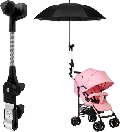 Umbrella Holder for Stroller, 360° Adjustable Universal Umbrella Mount Clamp for Camping Chair, Wheelchair, Beach Chair & Golf Cart, Scratch-Free Secure Grip