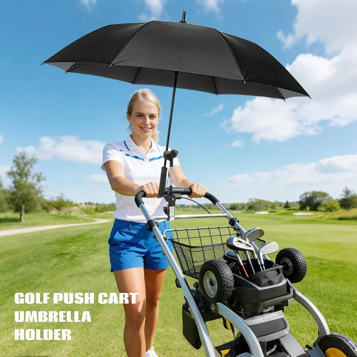Umbrella Holder for Stroller, 360° Adjustable Universal Umbrella Mount Clamp for Camping Chair, Wheelchair, Beach Chair & Golf Cart, Scratch-Free Secure Grip