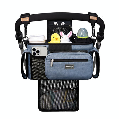 Universal Baby Stroller Organizer, Stroller Caddy with Detachable Mesh Bag & Heightened Insulated Cup Holders & Non-Slip Secure Hooks Accessories, Fits Most Strollers (Black) - Colors B