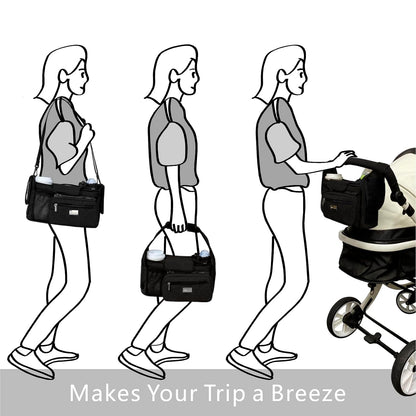 Universal Baby Stroller Organizer, Stroller Caddy with Detachable Mesh Bag & Heightened Insulated Cup Holders & Non-Slip Secure Hooks Accessories, Fits Most Strollers (Black) - Colors B
