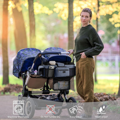 Universal Baby Stroller Organizer, Stroller Caddy with Detachable Mesh Bag & Heightened Insulated Cup Holders & Non-Slip Secure Hooks Accessories, Fits Most Strollers (Black) - Colors B
