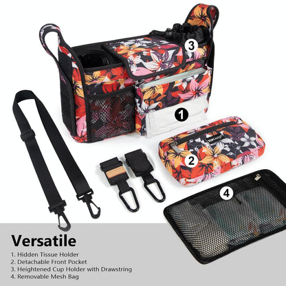 Universal Baby Stroller Organizer, Stroller Caddy with Detachable Mesh Bag & Heightened Insulated Cup Holders & Non-Slip Secure Hooks Accessories, Fits Most Strollers (Black) - Colors B