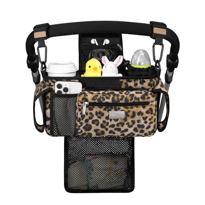 Universal Baby Stroller Organizer, Stroller Caddy with Detachable Mesh Bag & Heightened Insulated Cup Holders & Non-Slip Secure Hooks Accessories, Fits Most Strollers (Black) - Colors B