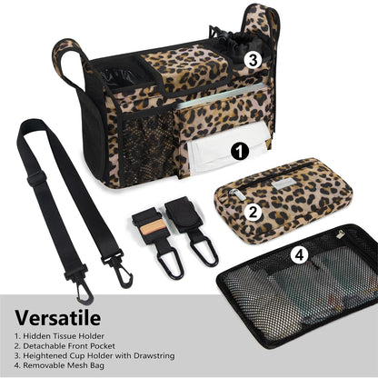 Universal Baby Stroller Organizer, Stroller Caddy with Detachable Mesh Bag & Heightened Insulated Cup Holders & Non-Slip Secure Hooks Accessories, Fits Most Strollers (Black) - Colors B