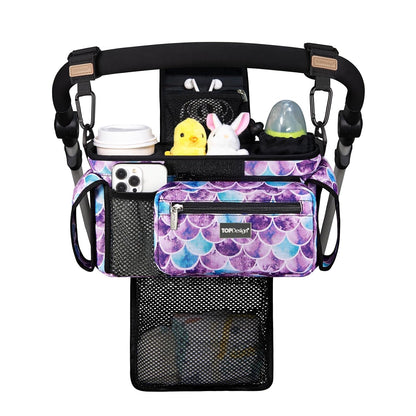 Universal Baby Stroller Organizer, Stroller Caddy with Detachable Mesh Bag & Heightened Insulated Cup Holders & Non-Slip Secure Hooks Accessories, Fits Most Strollers (Black) - Colors B