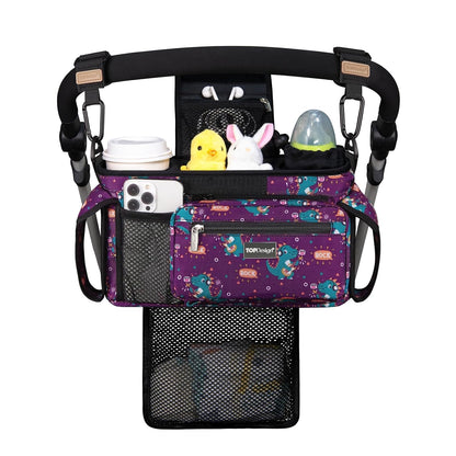Universal Baby Stroller Organizer, Stroller Caddy with Detachable Mesh Bag & Heightened Insulated Cup Holders & Non-Slip Secure Hooks Accessories, Fits Most Strollers (Black) - Colors B