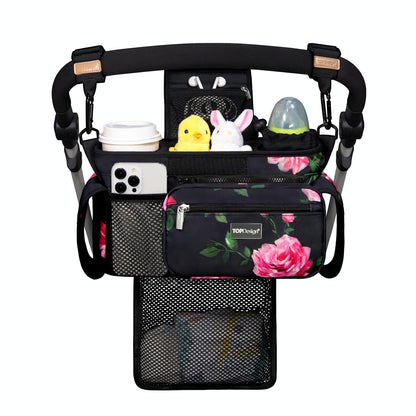 Universal Baby Stroller Organizer, Stroller Caddy with Detachable Mesh Bag & Heightened Insulated Cup Holders & Non-Slip Secure Hooks Accessories, Fits Most Strollers (Black) - Colors B