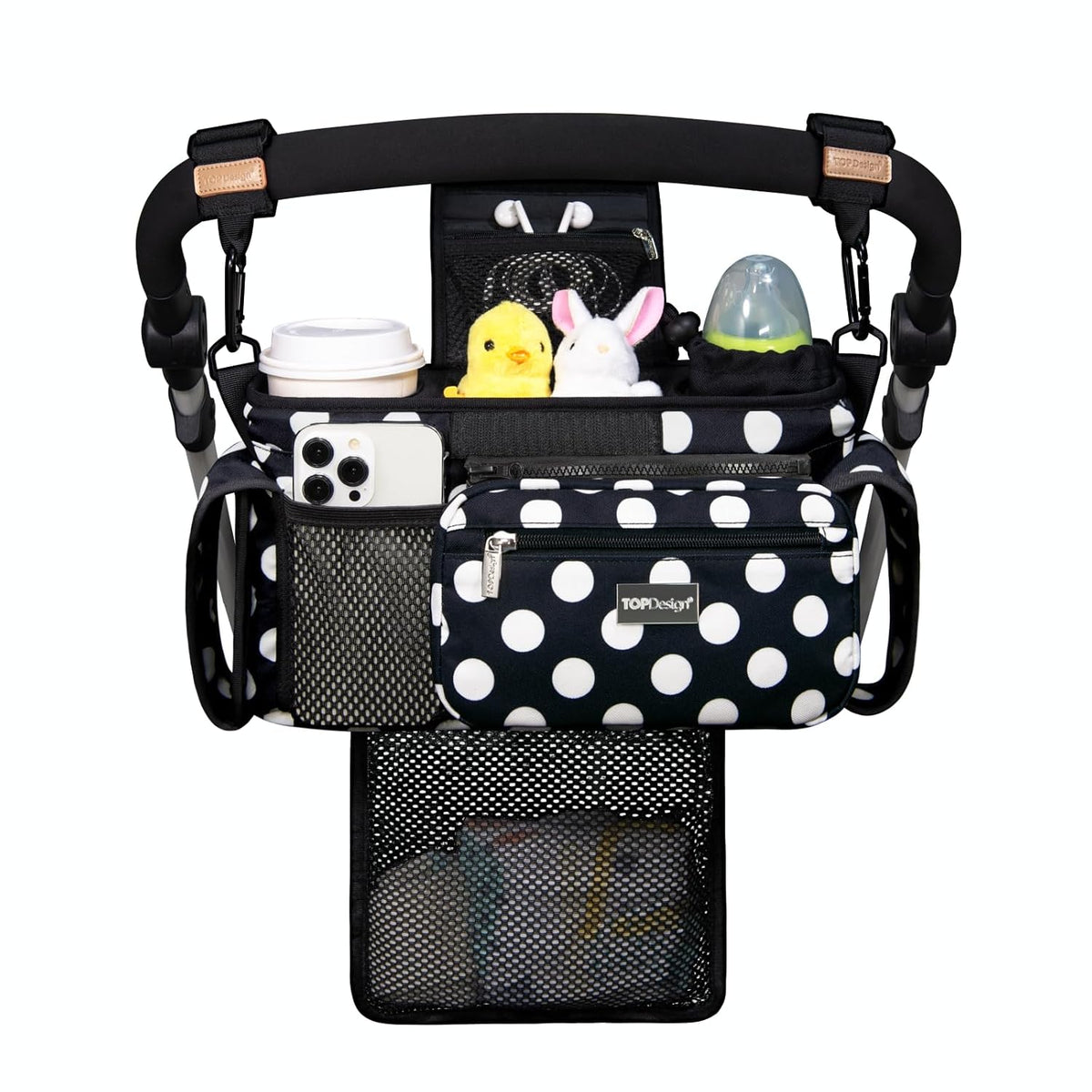 Universal Baby Stroller Organizer, Stroller Caddy with Detachable Mesh Bag & Heightened Insulated Cup Holders & Non-Slip Secure Hooks Accessories, Fits Most Strollers (Black) - Colors B