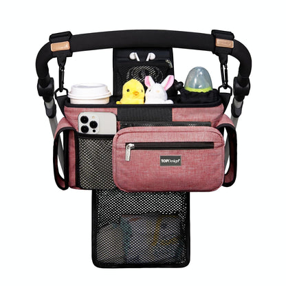 Universal Baby Stroller Organizer, Stroller Caddy with Detachable Mesh Bag & Heightened Insulated Cup Holders & Non-Slip Secure Hooks Accessories, Fits Most Strollers (Black) - Colors B