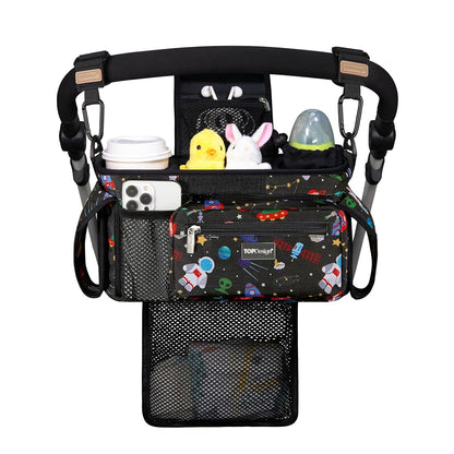 Universal Baby Stroller Organizer, Stroller Caddy with Detachable Mesh Bag & Heightened Insulated Cup Holders & Non-Slip Secure Hooks Accessories, Fits Most Strollers (Black) - Colors B