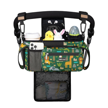 Universal Baby Stroller Organizer, Stroller Caddy with Detachable Mesh Bag & Heightened Insulated Cup Holders & Non-Slip Secure Hooks Accessories, Fits Most Strollers (Black) - Colors B