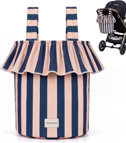 Ruffle Stroller Bag with Removable Handles, Cotton Stroller Organizer with Waterproof Lined for Moms Baby Travel (Ruffles Style,15.5 x 9.5 Inch,Brown Black)
