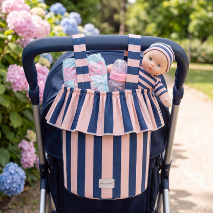 Ruffle Stroller Bag with Removable Handles, Cotton Stroller Organizer with Waterproof Lined for Moms Baby Travel (Ruffles Style,15.5 x 9.5 Inch,Brown Black)
