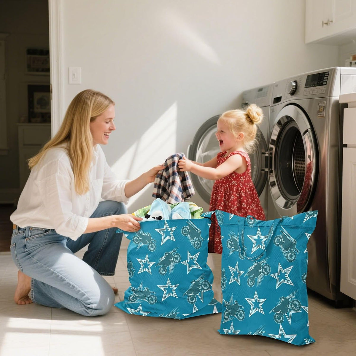 Motorcycle Star Waterproof Travel Laundry Bag Easy Care Pack of 2