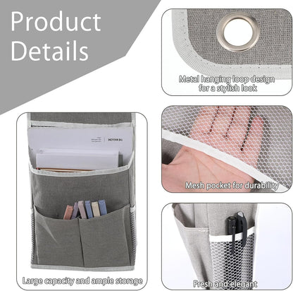 Hanging Organizer with Pockets, Wall Hanging Baskets for Organizing, Storage Basket Bedside Caddy Camper Fabric File Organizer Holds Books, Phones, Glasses, Mail, Keys for Home, Office, Dorm (Grey)