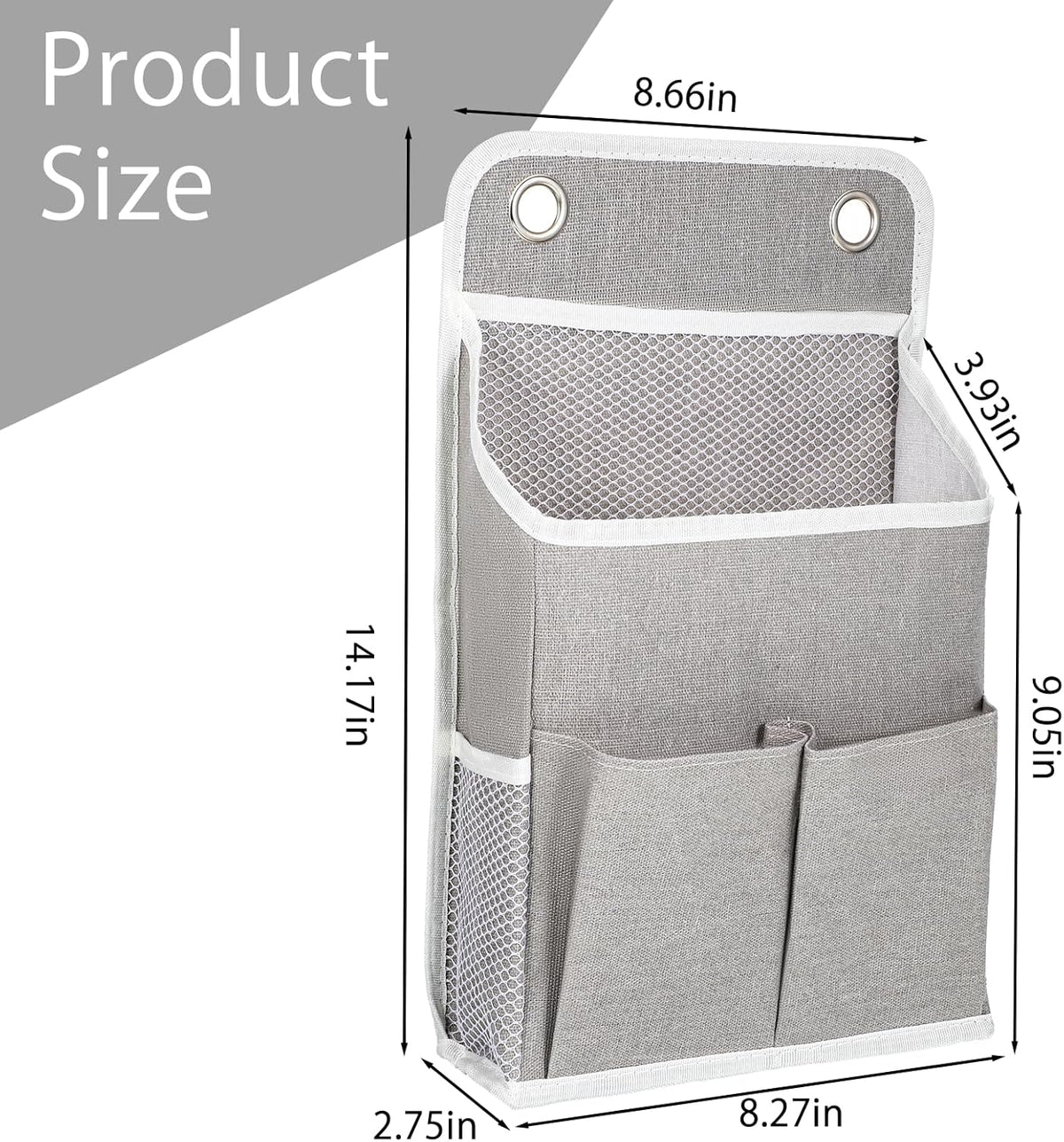Hanging Organizer with Pockets, Wall Hanging Baskets for Organizing, Storage Basket Bedside Caddy Camper Fabric File Organizer Holds Books, Phones, Glasses, Mail, Keys for Home, Office, Dorm (Grey)