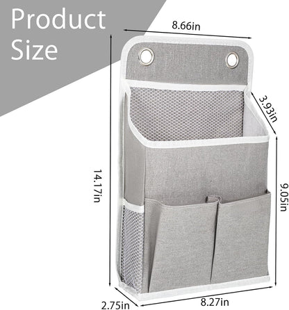 Hanging Organizer with Pockets, Wall Hanging Baskets for Organizing, Storage Basket Bedside Caddy Camper Fabric File Organizer Holds Books, Phones, Glasses, Mail, Keys for Home, Office, Dorm (Grey)