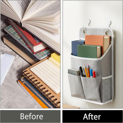 Hanging Organizer with Pockets, Wall Hanging Baskets for Organizing, Storage Basket Bedside Caddy Camper Fabric File Organizer Holds Books, Phones, Glasses, Mail, Keys for Home, Office, Dorm (Grey)