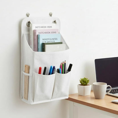Hanging Organizer with Pockets, Wall Hanging Baskets for Organizing, Storage Basket Bedside Caddy Camper Fabric File Organizer Holds Books, Phones, Glasses, Mail, Keys for Home, Office, Dorm (Grey)