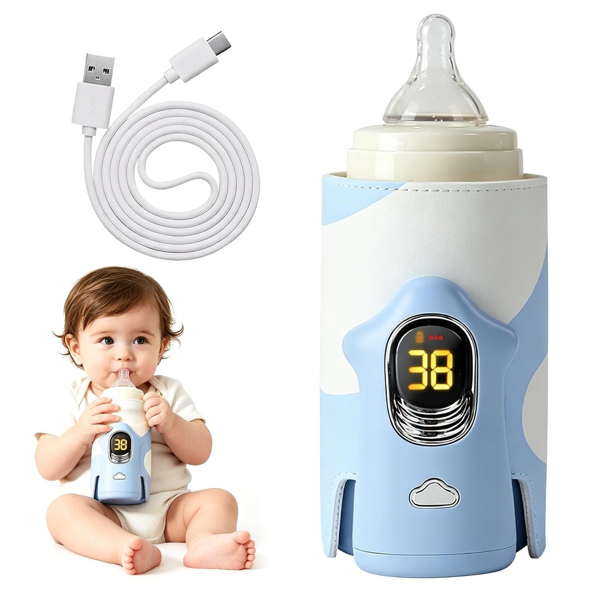 Portable Bottle Warmer 6000mAh Cordless Rechargeable Milk Warmer（Yellow）