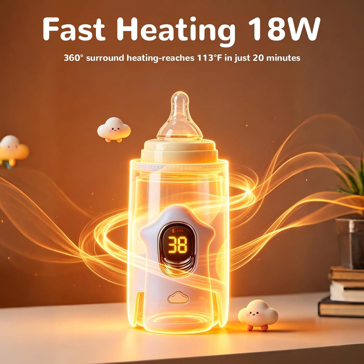 Portable Bottle Warmer 6000mAh Cordless Rechargeable Milk Warmer（Yellow）