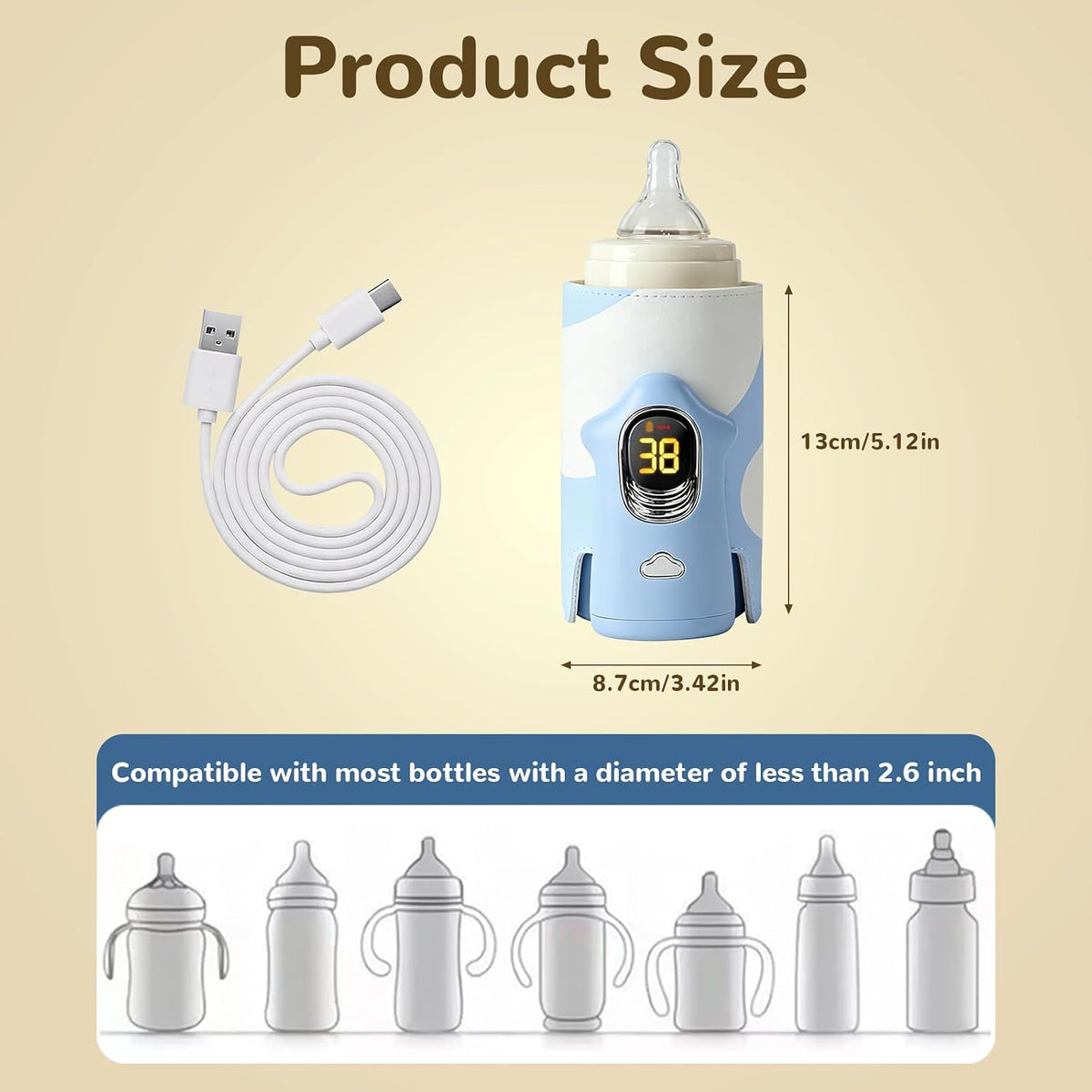 Portable Bottle Warmer 6000mAh Cordless Rechargeable Milk Warmer（Yellow）